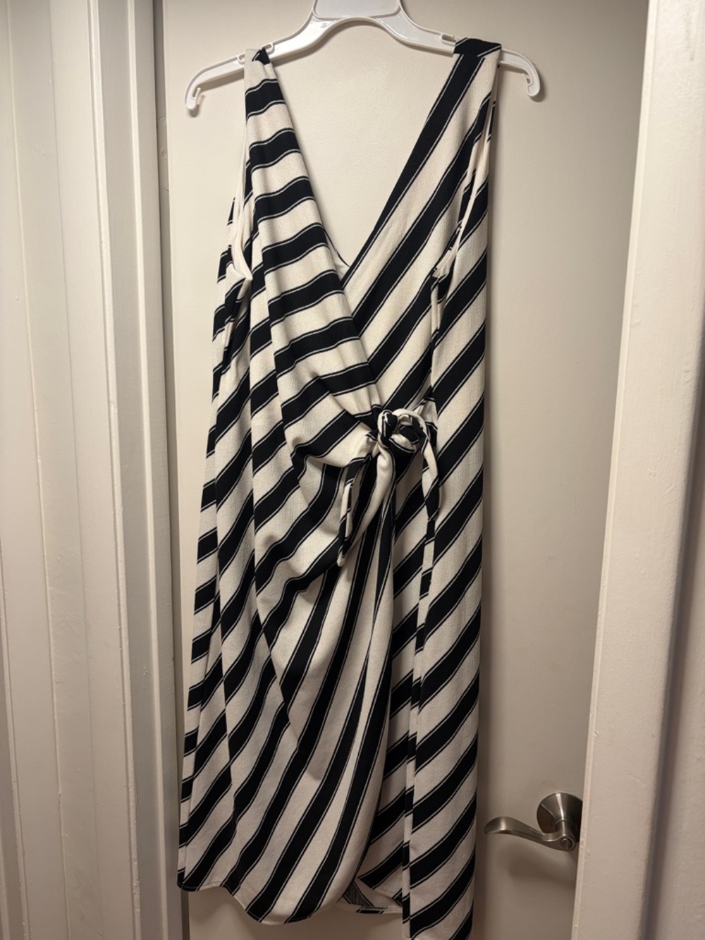 Stripped Black and White Wrap Dress - Women